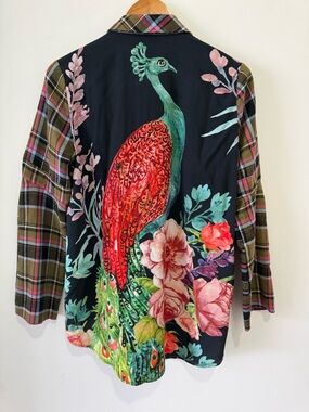 Aratta Silent Journey Peacock Floral Plaid Flannel Button Down Shirt- S